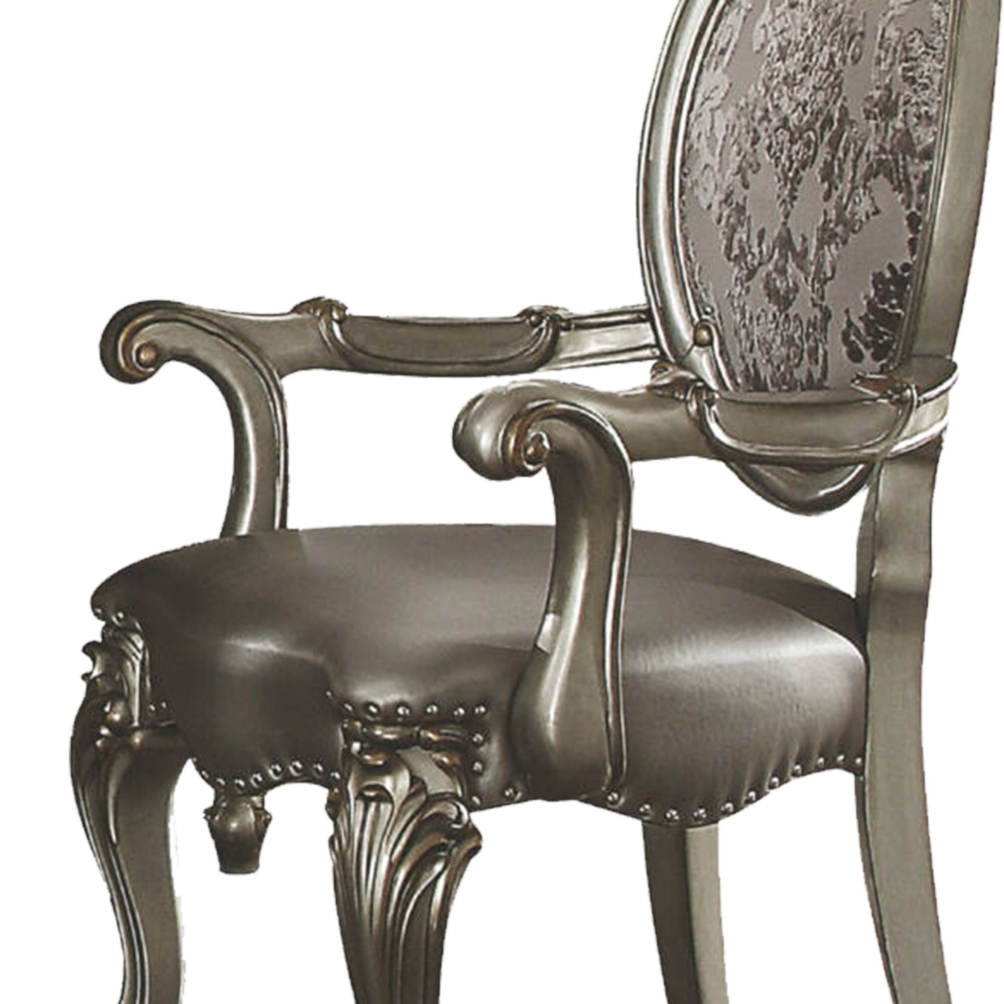 Alt View 2. Manhattan Lane - Wooden Arm Chairs with Fabric Upholstered Back and Leatherette Seat, Set of Two - Silver.