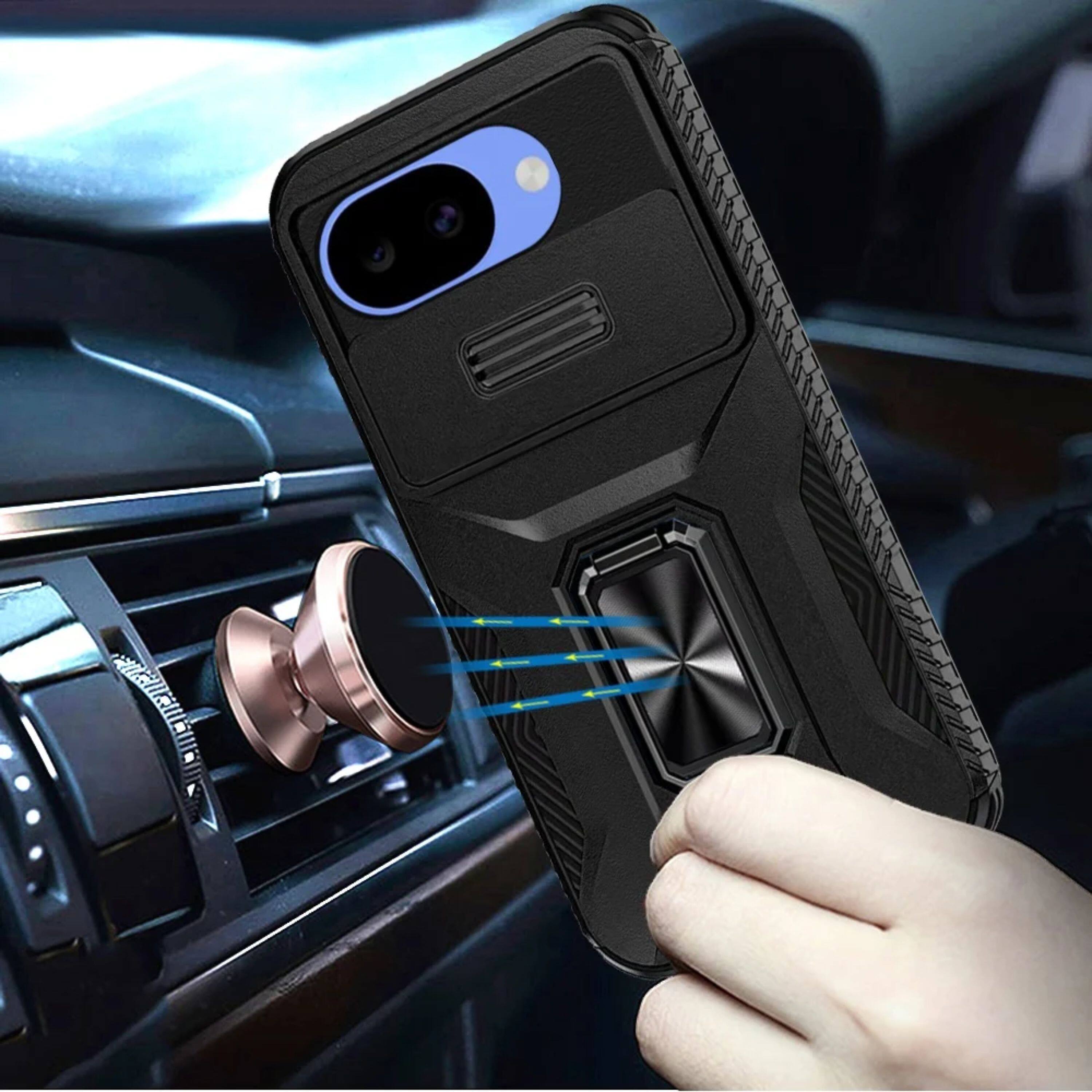 Angle. Kitcheniva - Full Coverage Metal Stand Lens Cover Phone Case With Tempered Glass For Google Pixel 10a Black - Black.