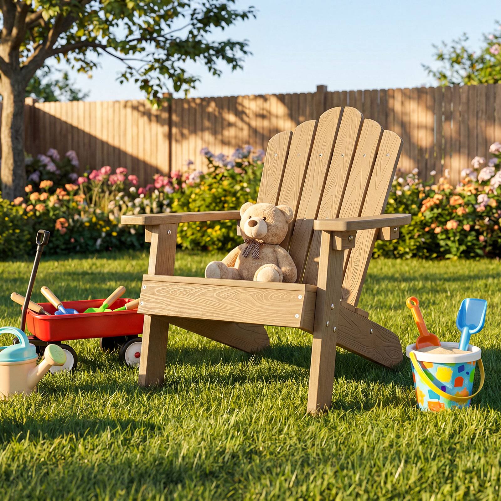 Alt View 1. Costway - Costway Kids Adirondack Chair, All-weather Outdoor Chair for Kids with Tilted High Backrest - Brown.
