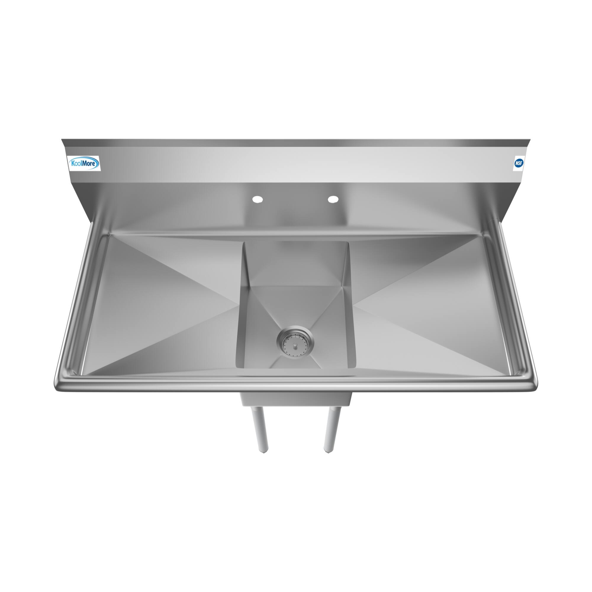 Back. Koolmore - 44 in. One Compartment Stainless Steel  Sink with 2 Drainboards, Bowl Size 12"x 16"x 10" SA121610-16B3. - Stainless Steel.