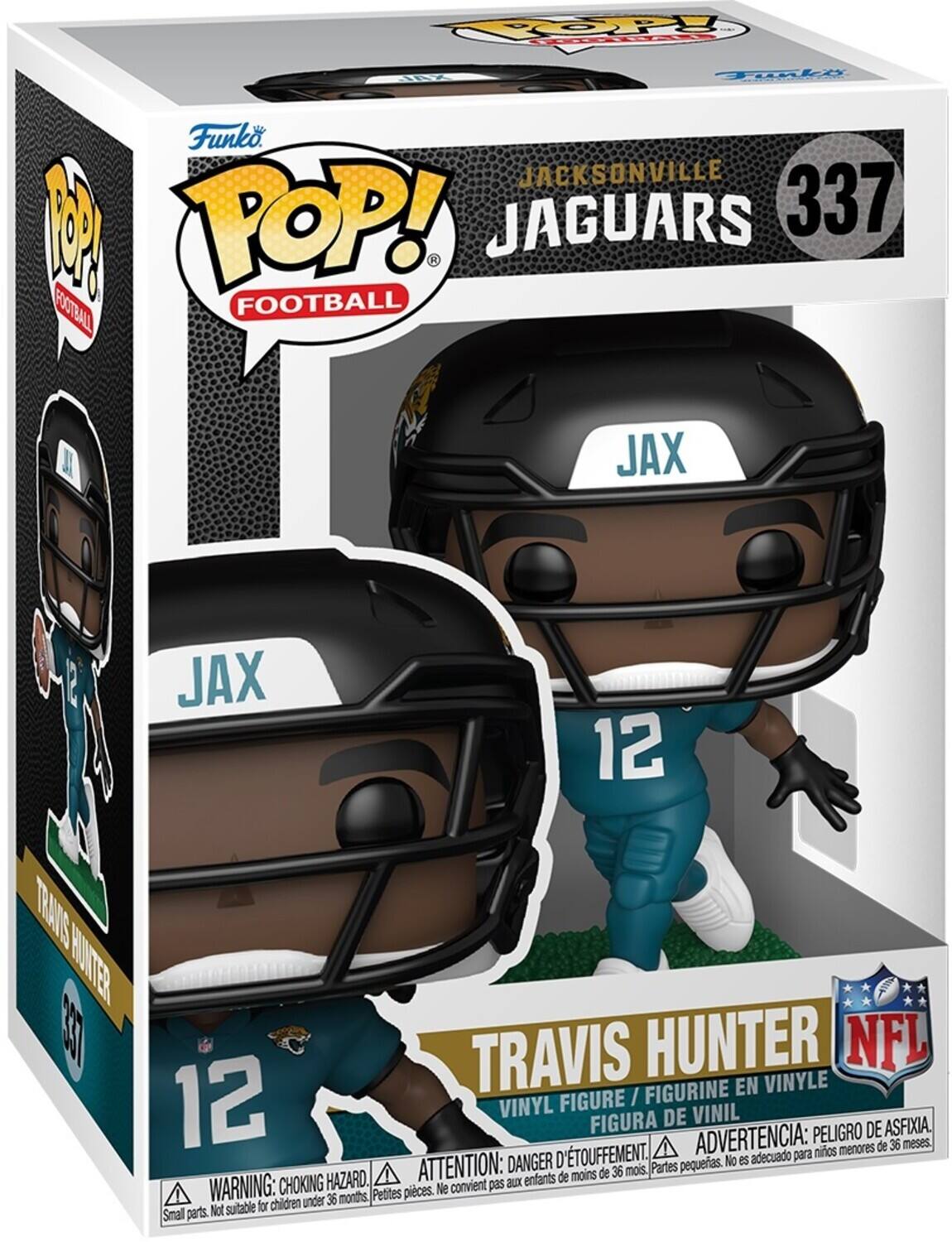 PY dodaats TW Tii Funko. JACKSONVILLE JAGUARS 337 FOOTBALL FOOTBALL JAX JAX 12 TRAS BUTER 30 TRAVIS HUNTER NFL FIGURINE EN VINYLE 12 VINYL FIGURE / FIGURA DE VINIL PELIGRO DE ASFIXIA. D'TOUFFEMENT. ADVERTENCIA: nios menores de 36 meses. DANGER No eS adecuado para ATTENTION: de 36 mois. Partes pequeras. HAZARD. enfants de moins WARNING: CHOKING Ne convient pas aux 36 months Petites pices. suitable for children under Smal parts. Not