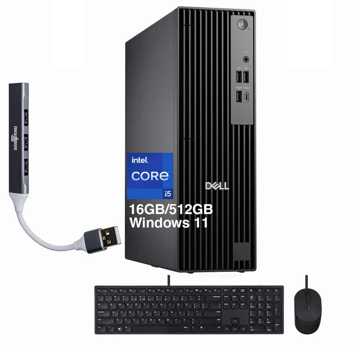 Dell - Pro Slim QCS1250 Mini Desktop (Intel i5-14500,16GB DDR5,512GB PCIe SSD,Intel UHD 770,KB & Mouse,Win 11 Pro) w/USB Hub - Black