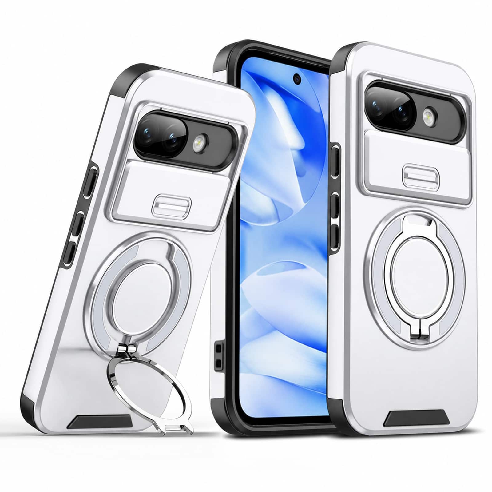 UUCOVER - Magnetic Case with Slide Camera Lens Cover & 360° Ring Stand for Google Pixel 10A - Drop Protection Phone Cover - Silver price history on PriceWatchPro
