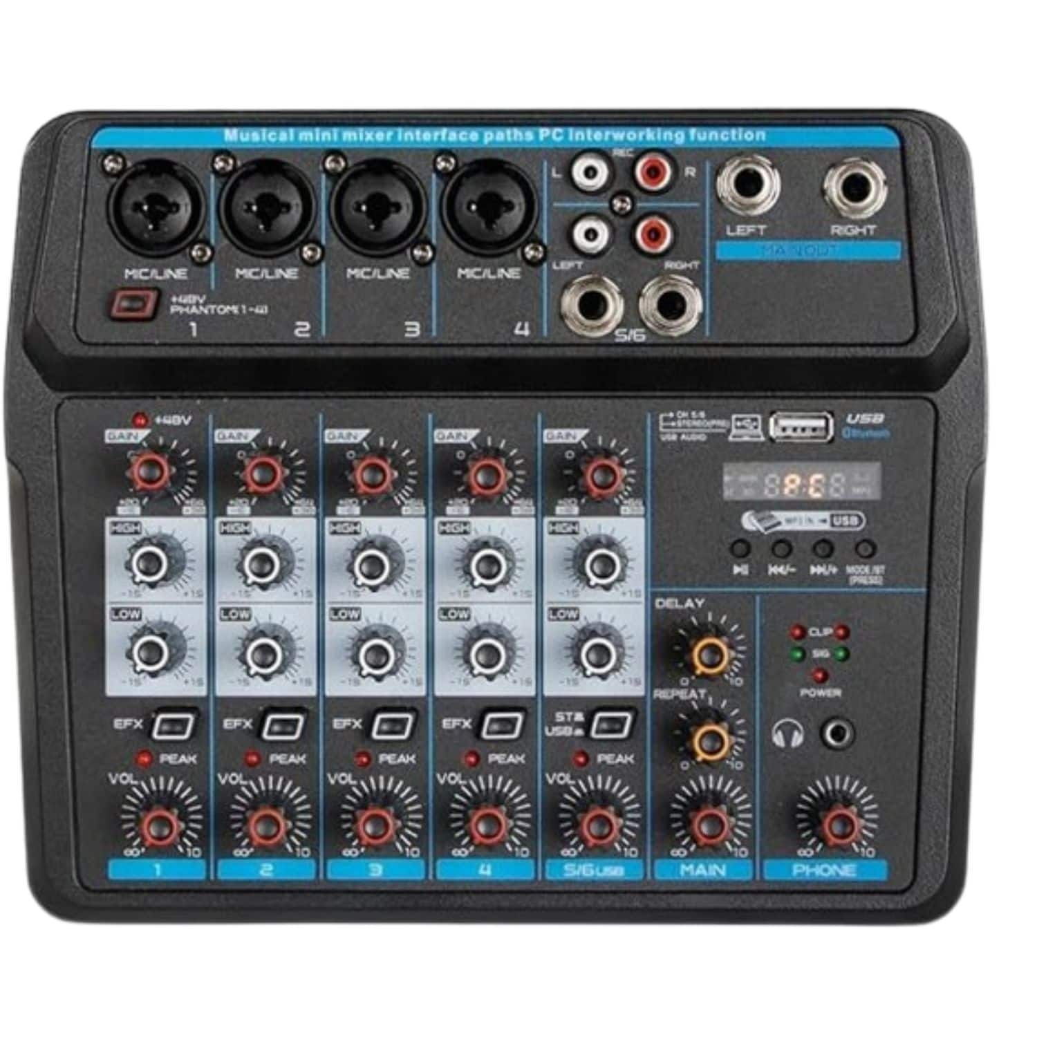 Stock Preferred - 6-Channel Live Audio Mixer with Bluetooth, USB MP3, HD LED Display - Black