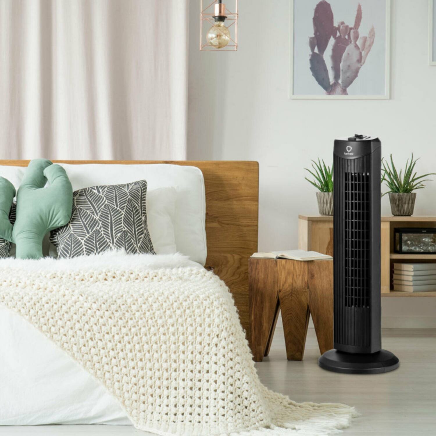 Alt View 4. LUCKY ONE - 28 Inch Freestanding Quiet Bladeless Oscillating Tower Fan 35W - Black.
