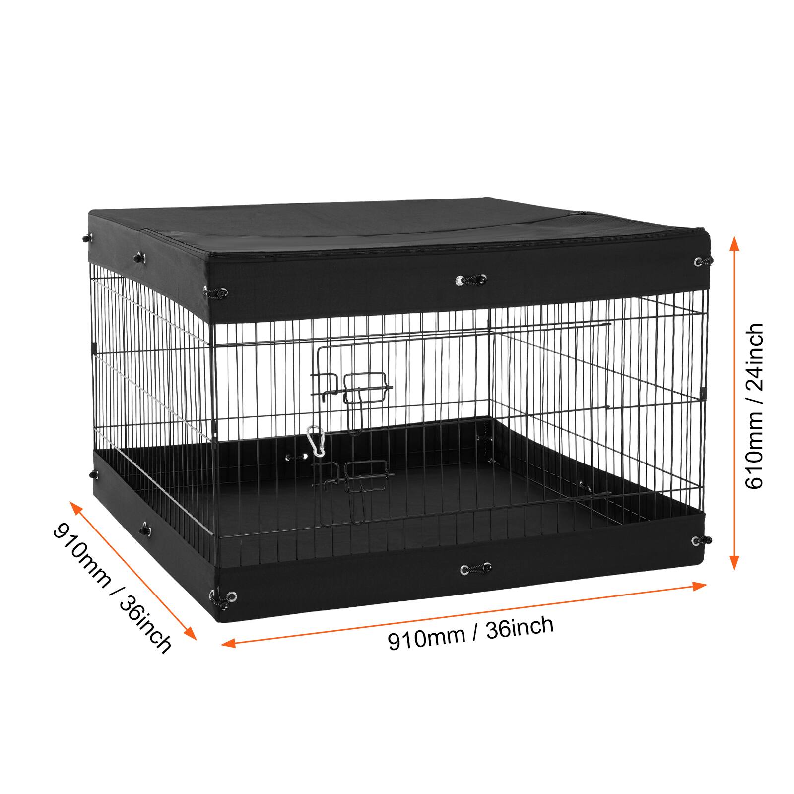 The dimensions of the cage are:

- Length: 910mm / 36 inches
- Width: 610mm / 24 inches
- Height: 410mm / 16 inches