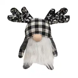 BreeBe - Black & White Buffalo Check Sequin Mini Reindeer Gnome - Multi