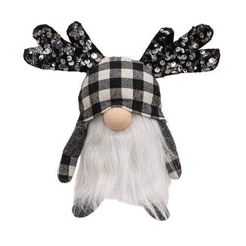 Front. BreeBe - Black & White Buffalo Check Sequin Mini Reindeer Gnome - Multi.