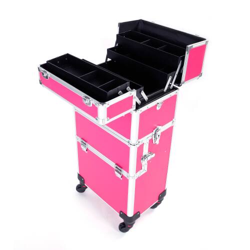 Alt View 3. Winado - 3 in 1 Rolling Makeup Train Case Large Cosmetic Trolley with 360° Rotation Wheels Professional for Nail Dresser Hairstyl - Pink.