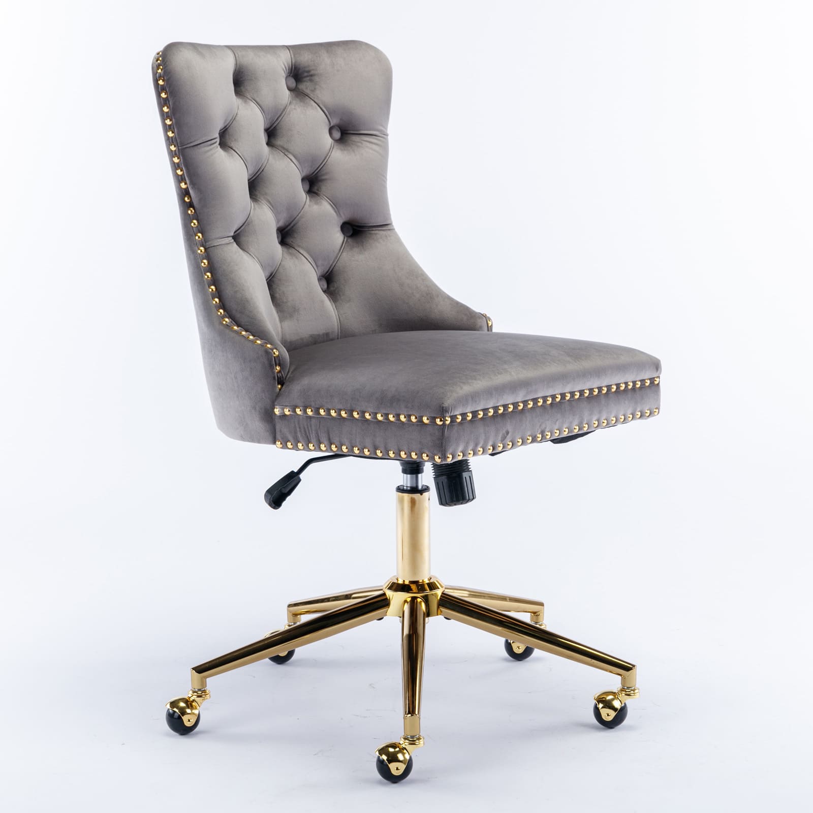 Spaco - Executive Office Velvet Chair with Tufted Button, Golden Metal Base, Adjustable Swivel, for Home Office - Gray