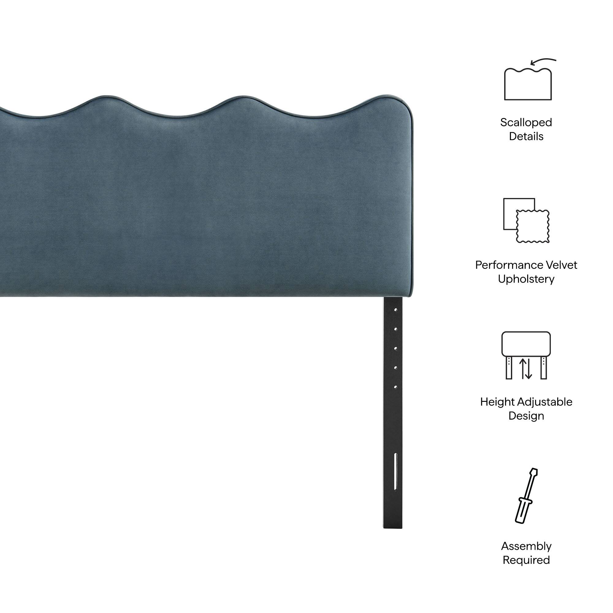 Scalloped Details  
Performance Velvet Upholstery  
Height Adjustable Design  
Assembly Required