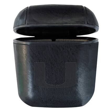 Front. OTM Essentials - Black Miami Hurricanes Faux Leather Airpods Case - Airpods - Black.