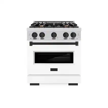 Front. ZLINE - Autograph 30" Classic Gas Range with 4 Burners and Black Accents (CGRZ-WM-30-MB) - White.