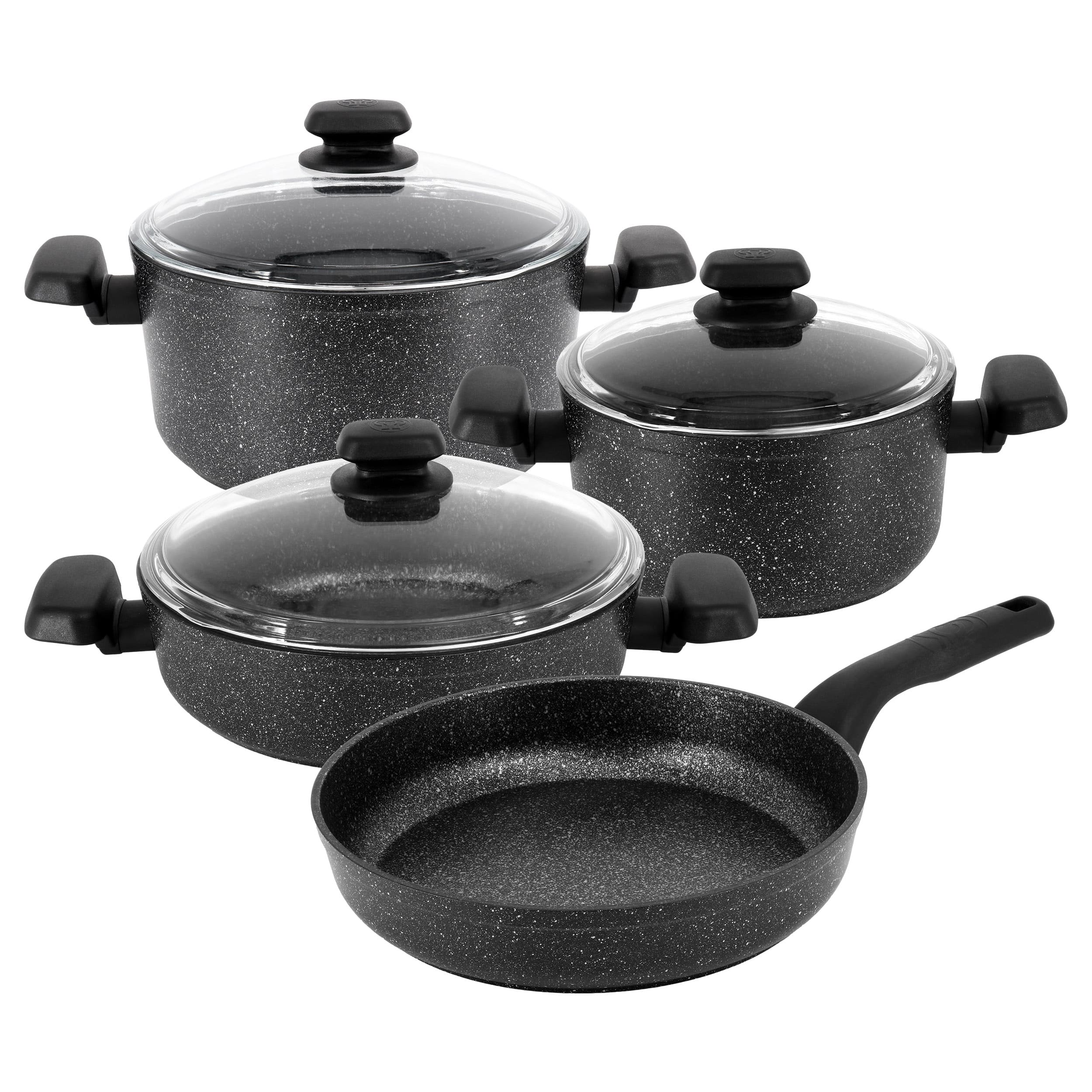 Front. Korkmaz - Korkmaz Ornella 7 Piece Non Stick Aluminum Cookware Set in Black - Black.