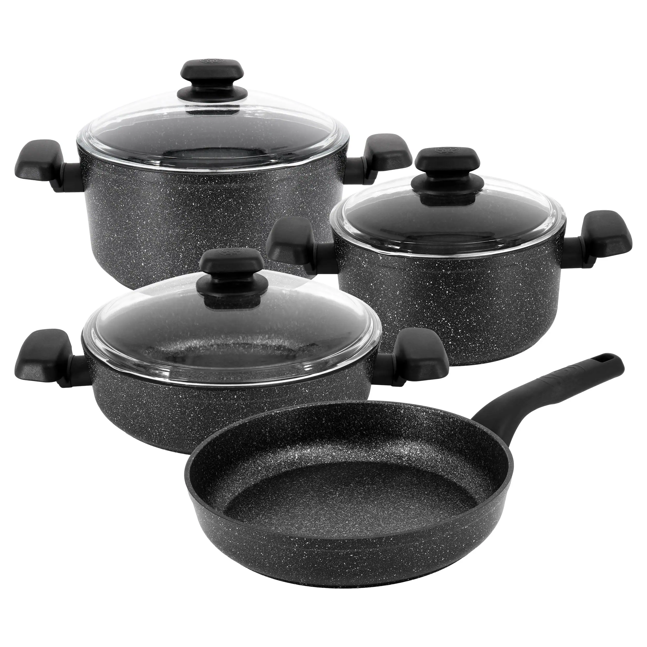 Front. Korkmaz - Korkmaz Ornella 7 Piece Non Stick Aluminum Cookware Set in Black - Black.