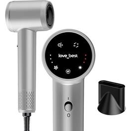 Love Best - Hair Dryer with Touchscreen, Quiet Lightweight High-Speed Dryer with Magnetic Nozzle, Soft-Touch Matte Finish - Silver Gray