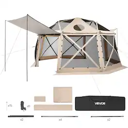 VEVOR - Pop up Gazebo Screen Tent, 15 x 15 ft, 13-Sided Spherical Camping Canopy Tent with Removable Top & Carry Bag, Quick-Set - Beige