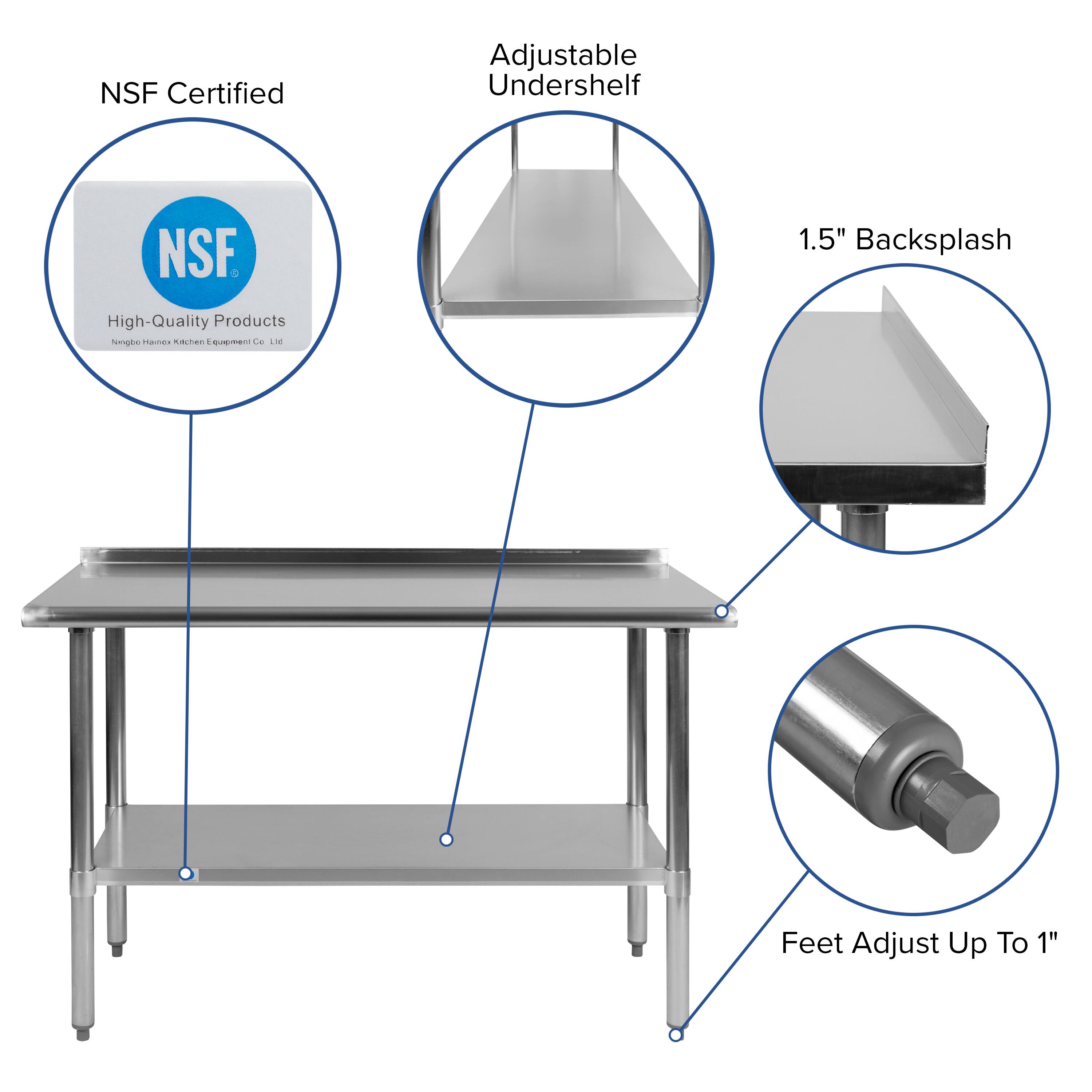 NSF Certified Adjustable Undershelf  
1.5" Backsplash  
High-Quality Products  
Feet Adjust Up To 1"
