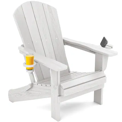 Front. SERWALL - Adirondack Chair with Cup Holders,Composite Adirondack Chairs,HDPE Outdoor Chairs - White.