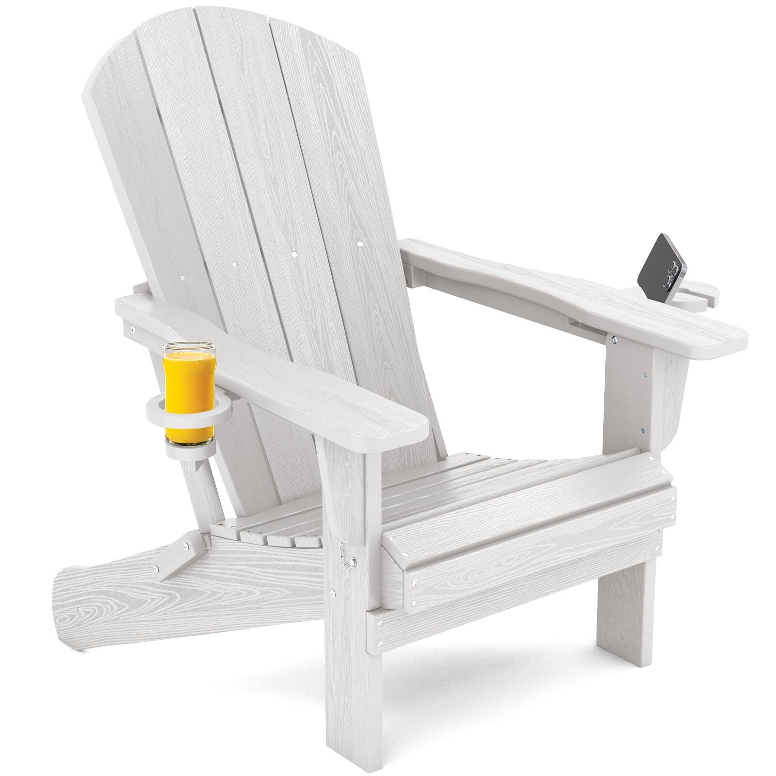 Front. SERWALL - Adirondack Chair with Cup Holders,Composite Adirondack Chairs,HDPE Outdoor Chairs - White.
