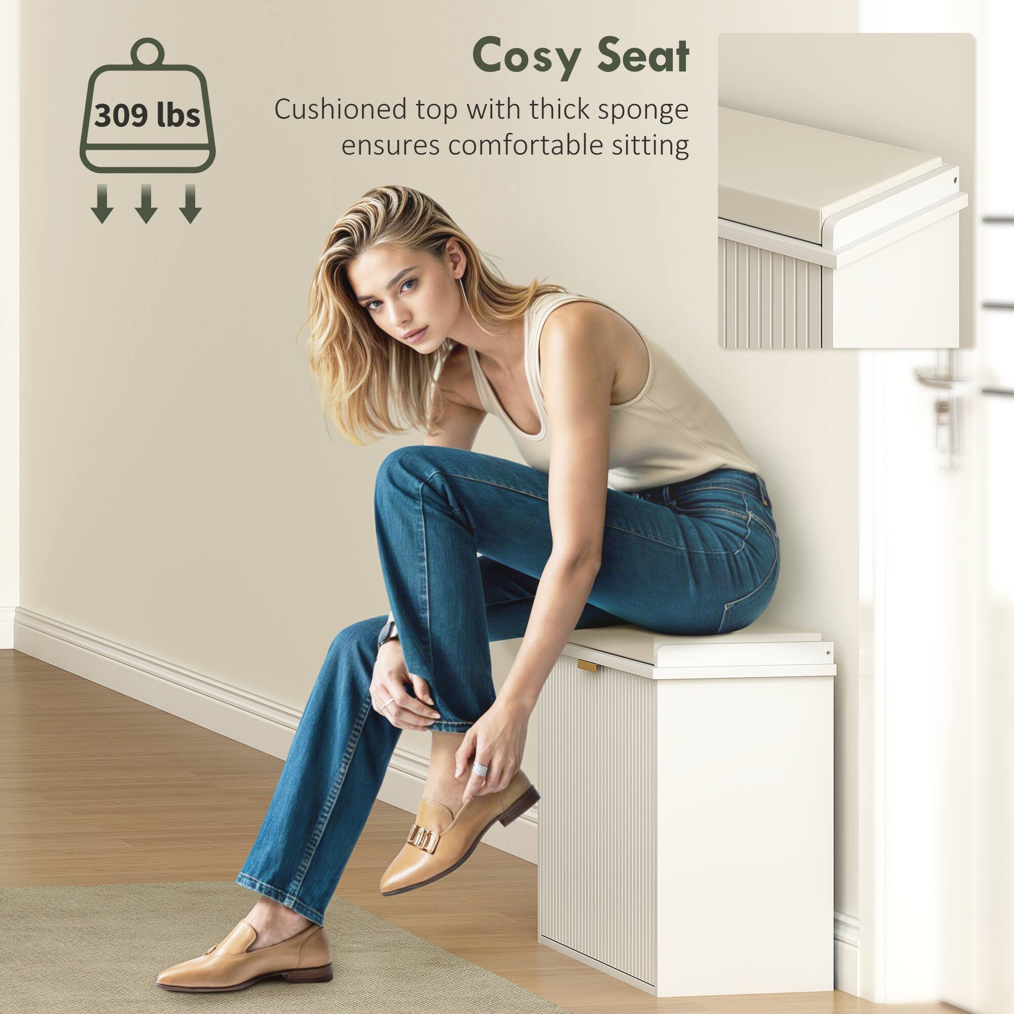 309 lbs, Cosy Seat, Cushioned top with thick sponge ensures comfortable sitting