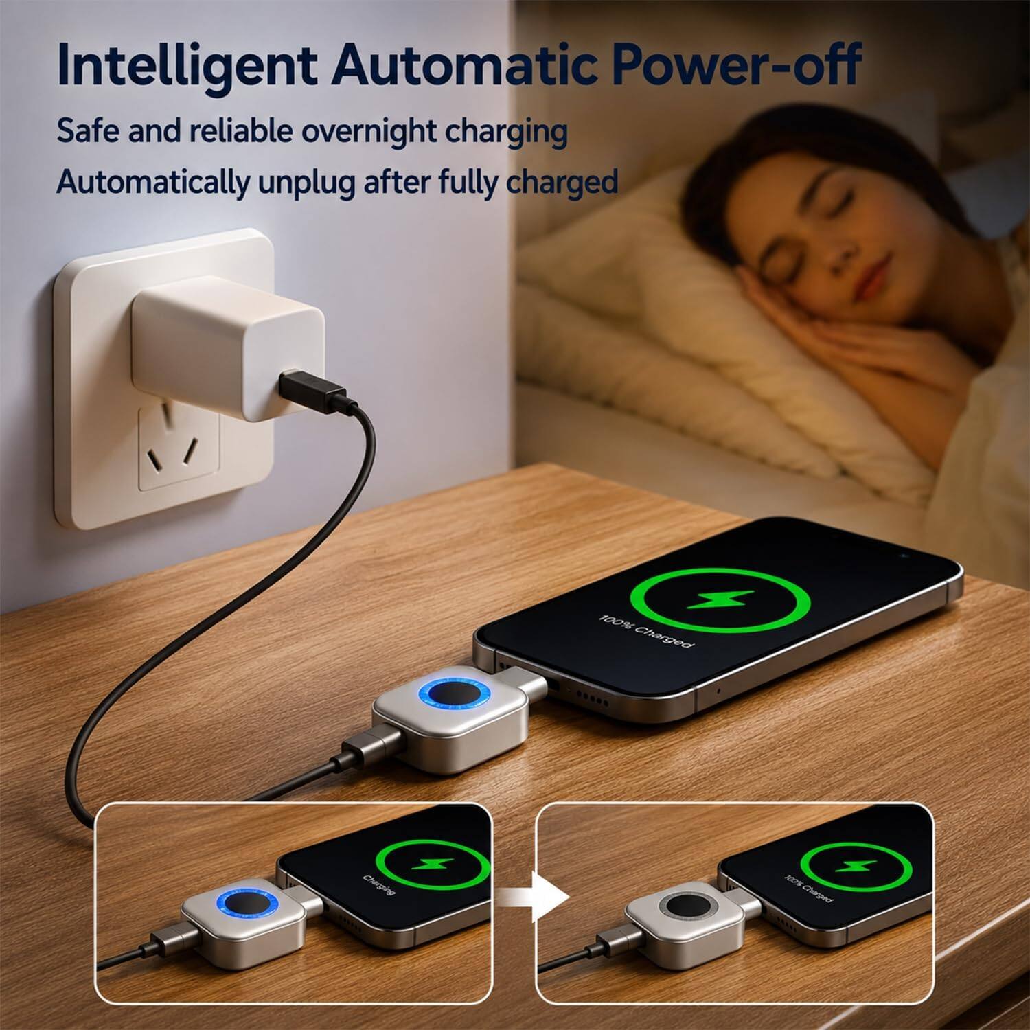 Intelligent Automatic Power-off  
Safe and reliable overnight charging  
Automatically unplugs after fully charged
