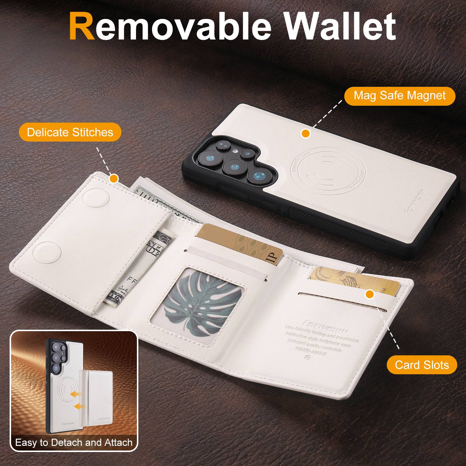 Removable Wallet

- Delicate Stitches
- Mag Safe Magnet
- Card Slots
- Easy to Detach and Attach

Selected style, breathable quality, Celphene R2, HAND-MADE, mederini, Card Slots