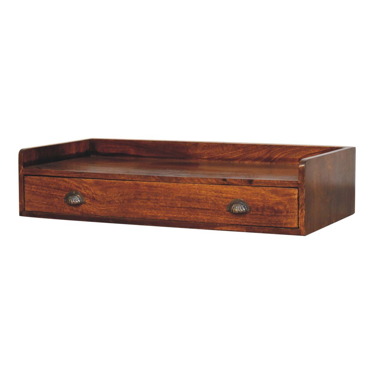 Left. Artisan Furniture - Artisan Furniture Solid Wood Belmont Wall-Mounted Console Shelf, 1 Drawer, Dark Brown - Dark Brown.