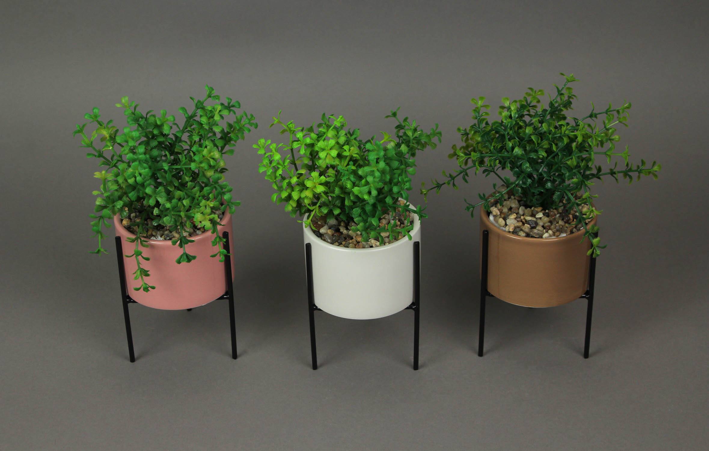 Alt View 1. Transpac - Set of 3 Artificial Potted Succulent Plants W/ Ceramic Planters And Metal Stands - Multicolored.