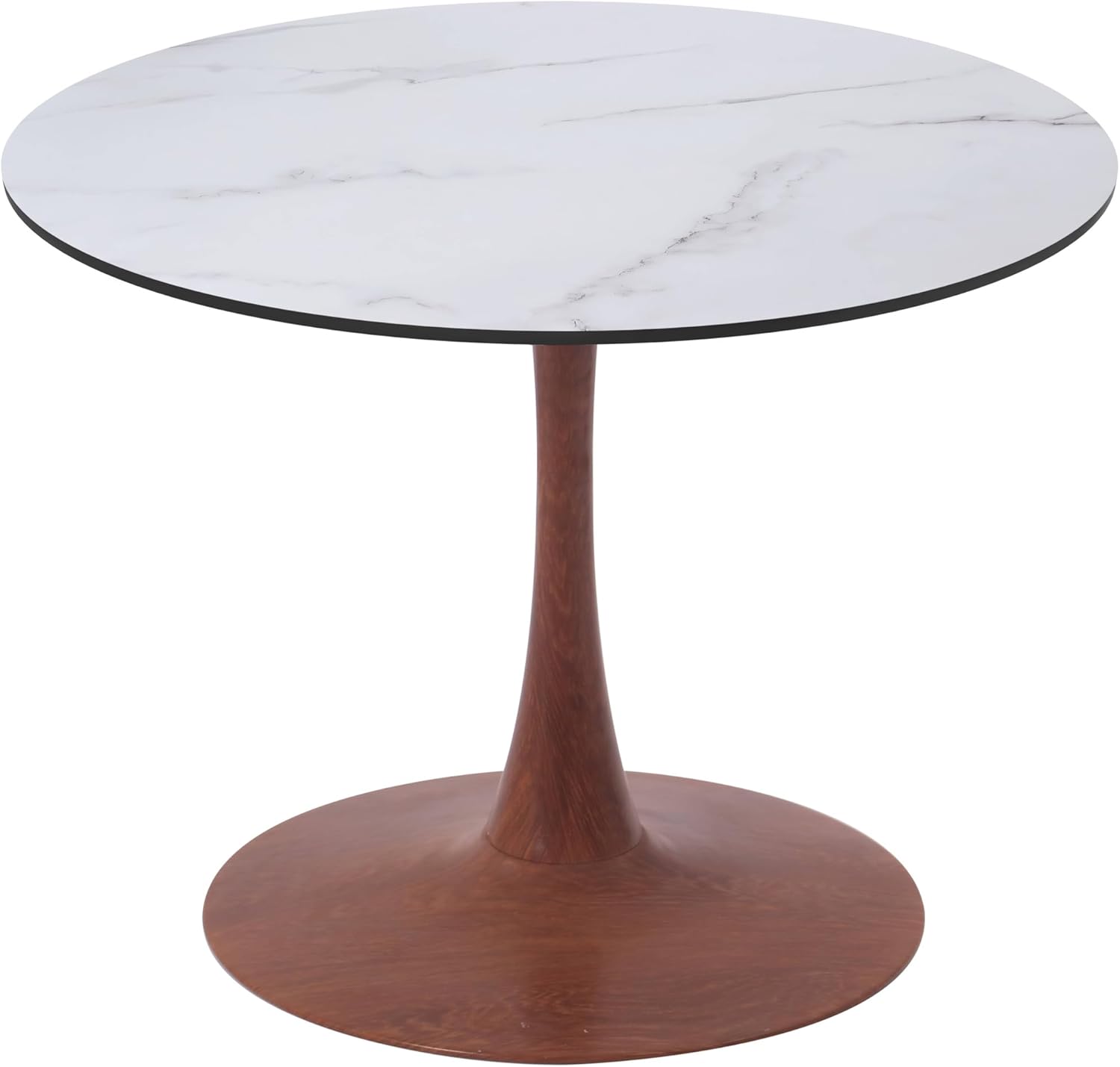 Alt View 2. LeisureMod - Bristol 24 in. Round Dining Table – MDF Top with Cherry Coated Steel Pedestal Base, Modern Accent Table - Marbled White.