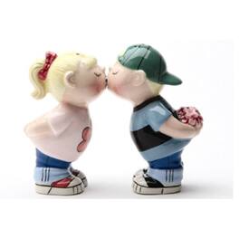 Pacific Trading - First Kiss First Date Ceramic Magnetic Salt & Pepper Shakers Set - Multicolor