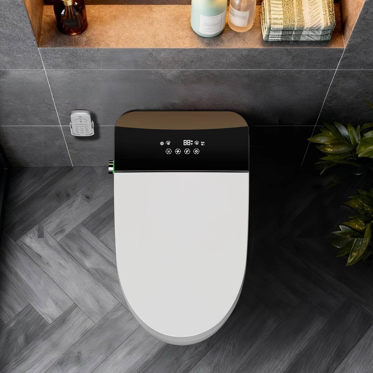 Left. Koligey - Smart Toilet with Tankless Bidet Wash, Auto Open Lid, 1.28 Gallons Auto Dual Flush, Heat Seat, Warm Wash/Dryer - White.