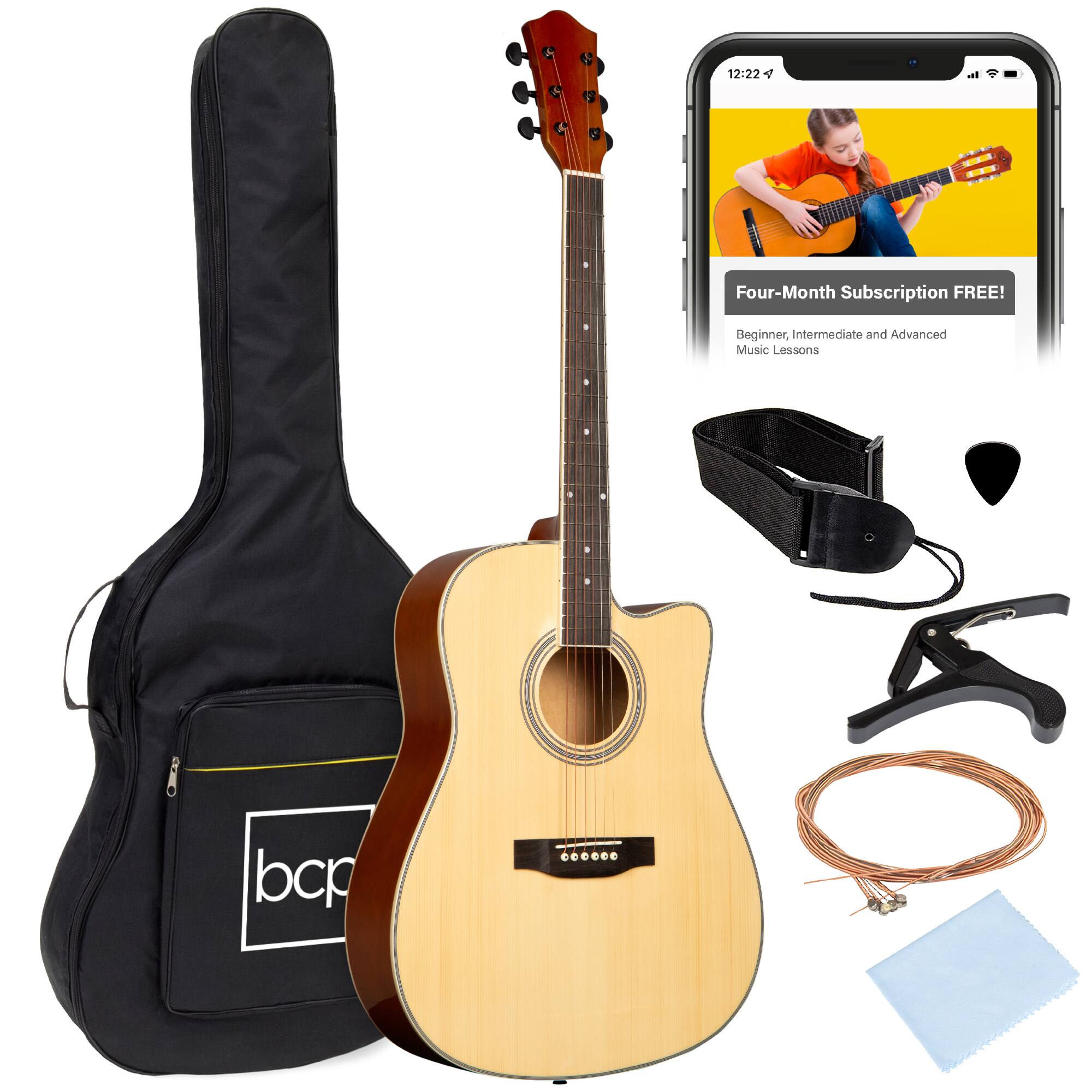 Best Choice Products - 41in Full Size Beginner Acoustic Guitar Set with Case, Strap, Capo, Strings - Natural