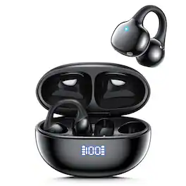 Trigiz - Clip‑On Open Ear Wireless Earbuds, Bluetooth 6.0, ENC Clear Call, 60H Playtime, Lightweight Comfort for Workout Running - Black
