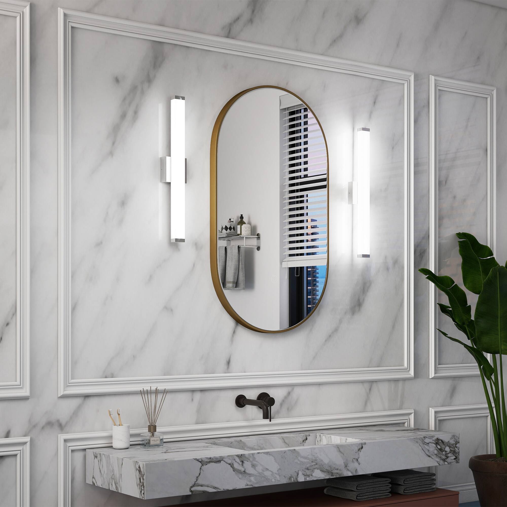 Back. APRILSOUL - Bathroom Vanity Light Brushed Nickel Square LED 25inch 14W 6000K Cool White Light Wall Bar Lighting Fixtures Over Mirror.