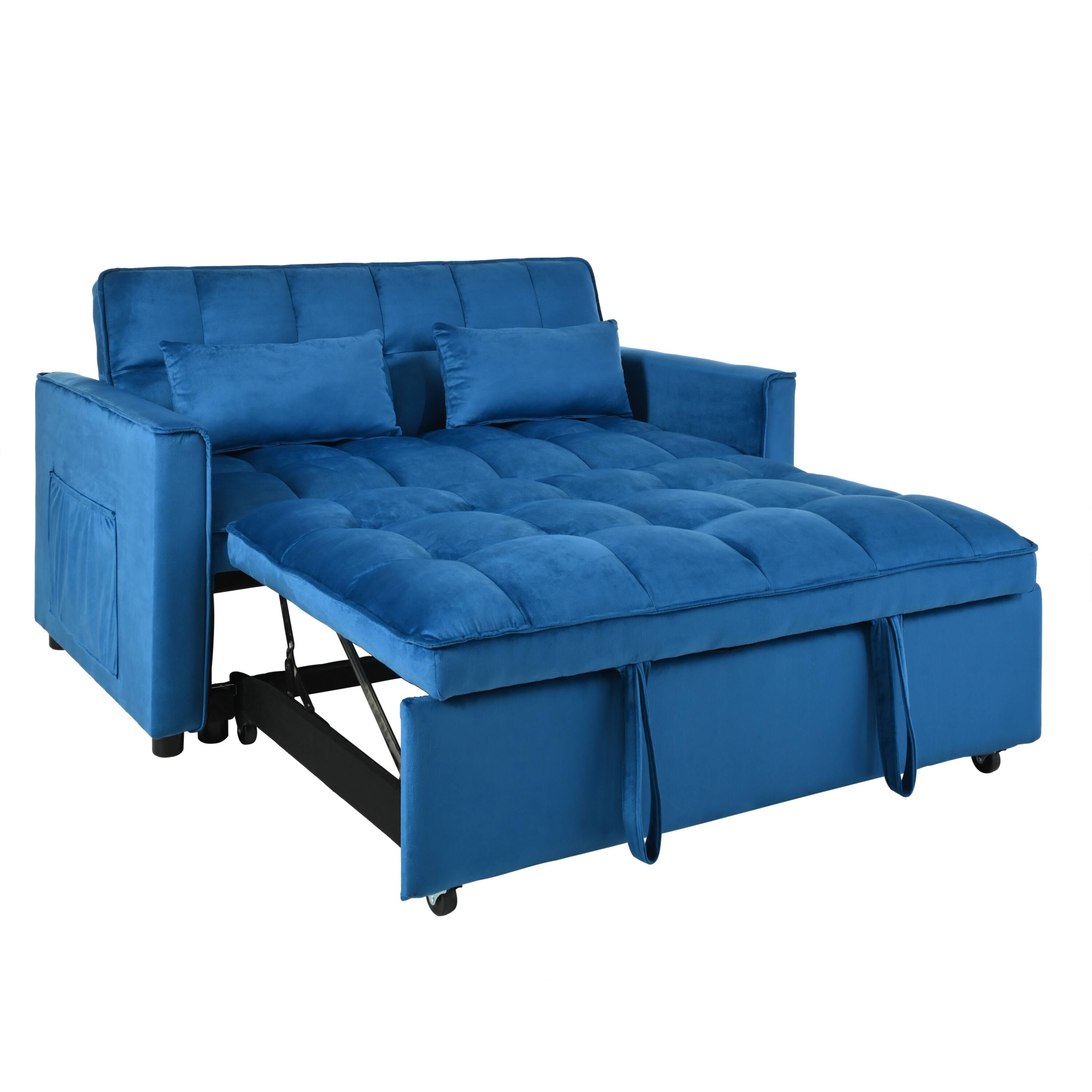 Alt View 5. APRILSOUL - Convertible Sofa Bed 3 in 1 Pull Out Reclining Backrest Pillows Full Sleeper Loveseat Living Room Home Office - Blue.