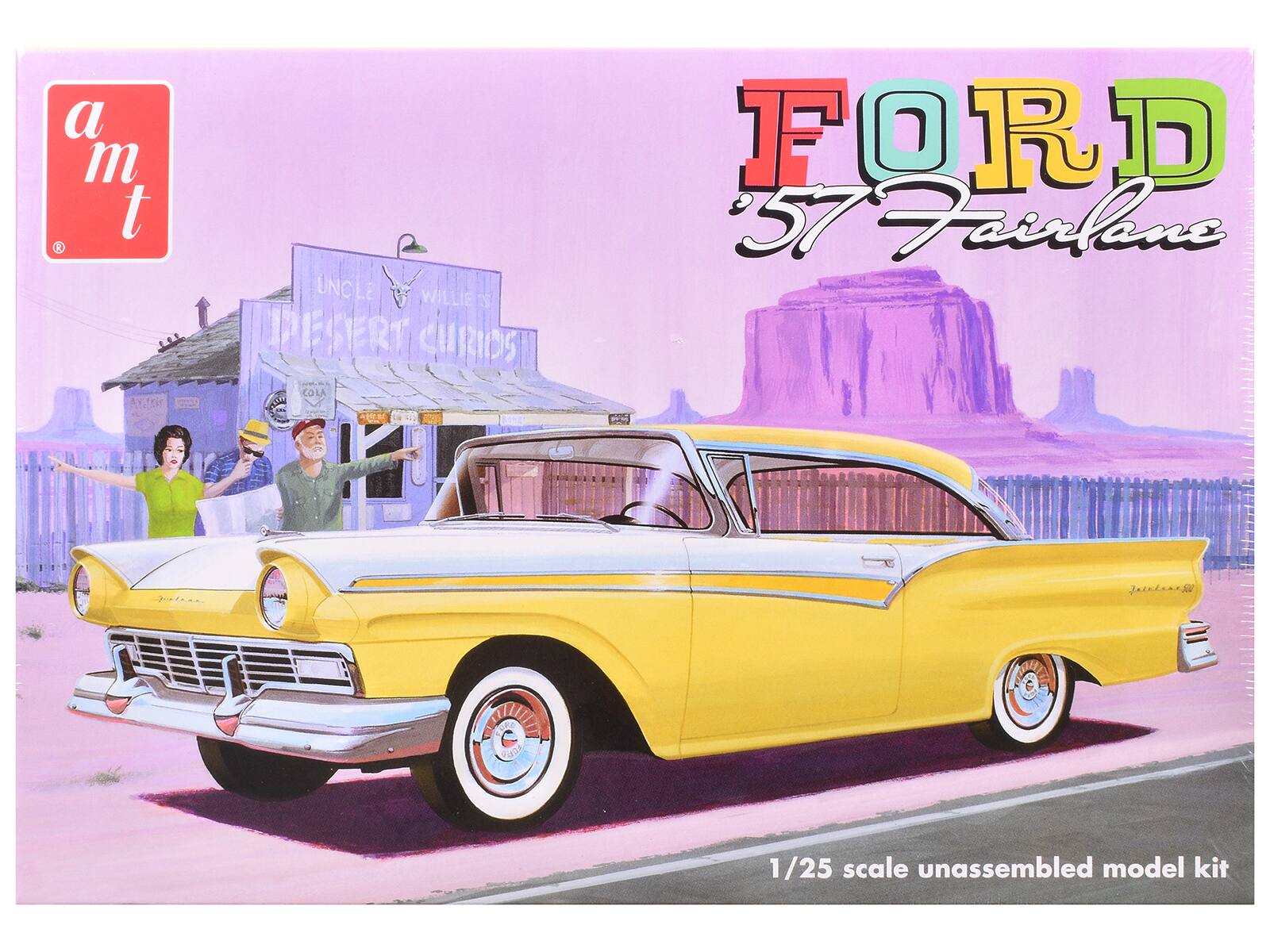 a m t  
AYCOr  
UNCLE WILLIERS 1  
DESERT CuRaOs OLA  
R FORD 57 Fairlane  
1/25 scale unassembled model kit