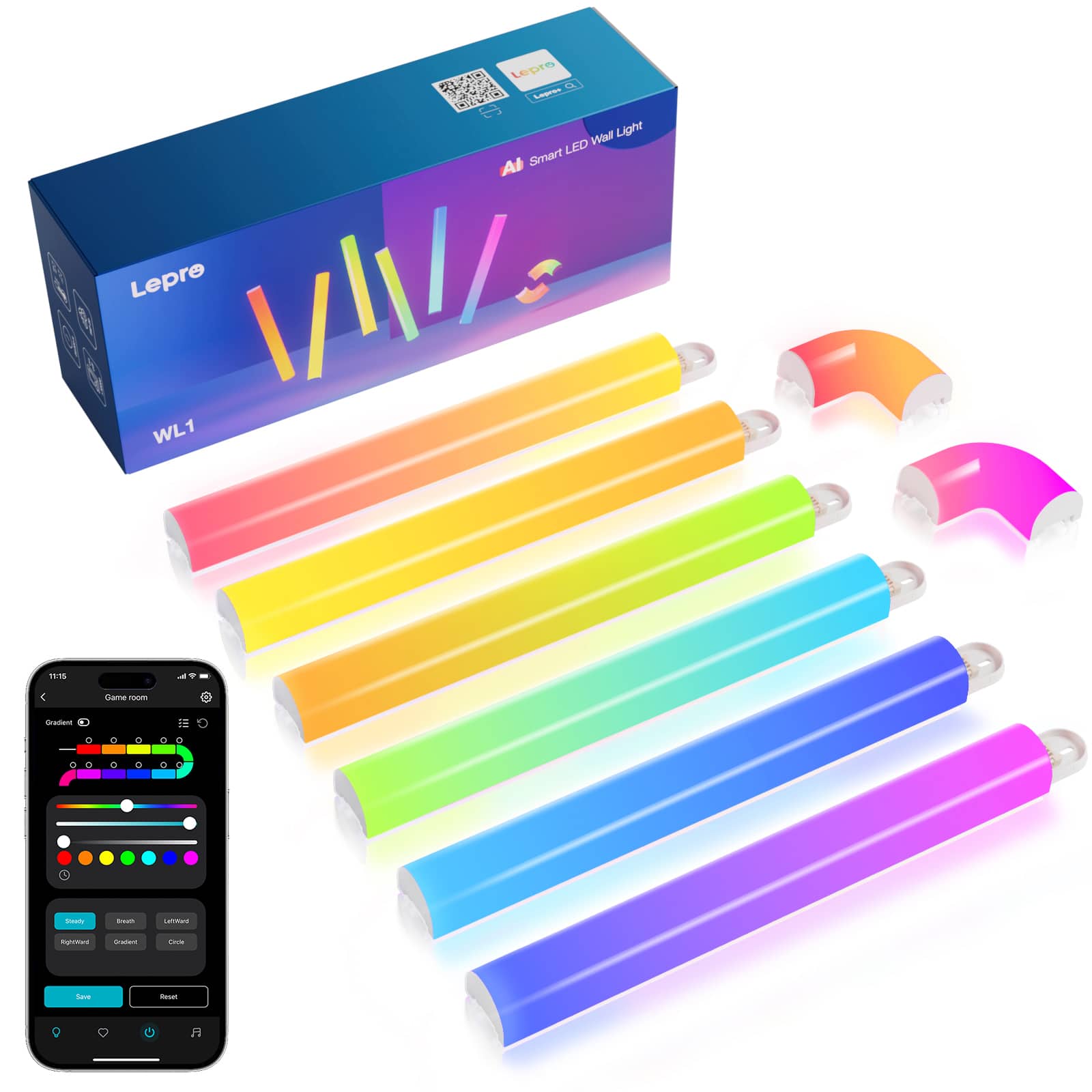 Lepro - WL1 Smart LED Wall Light Bar Kits - 6 Pcs with 2 Corners - RGB