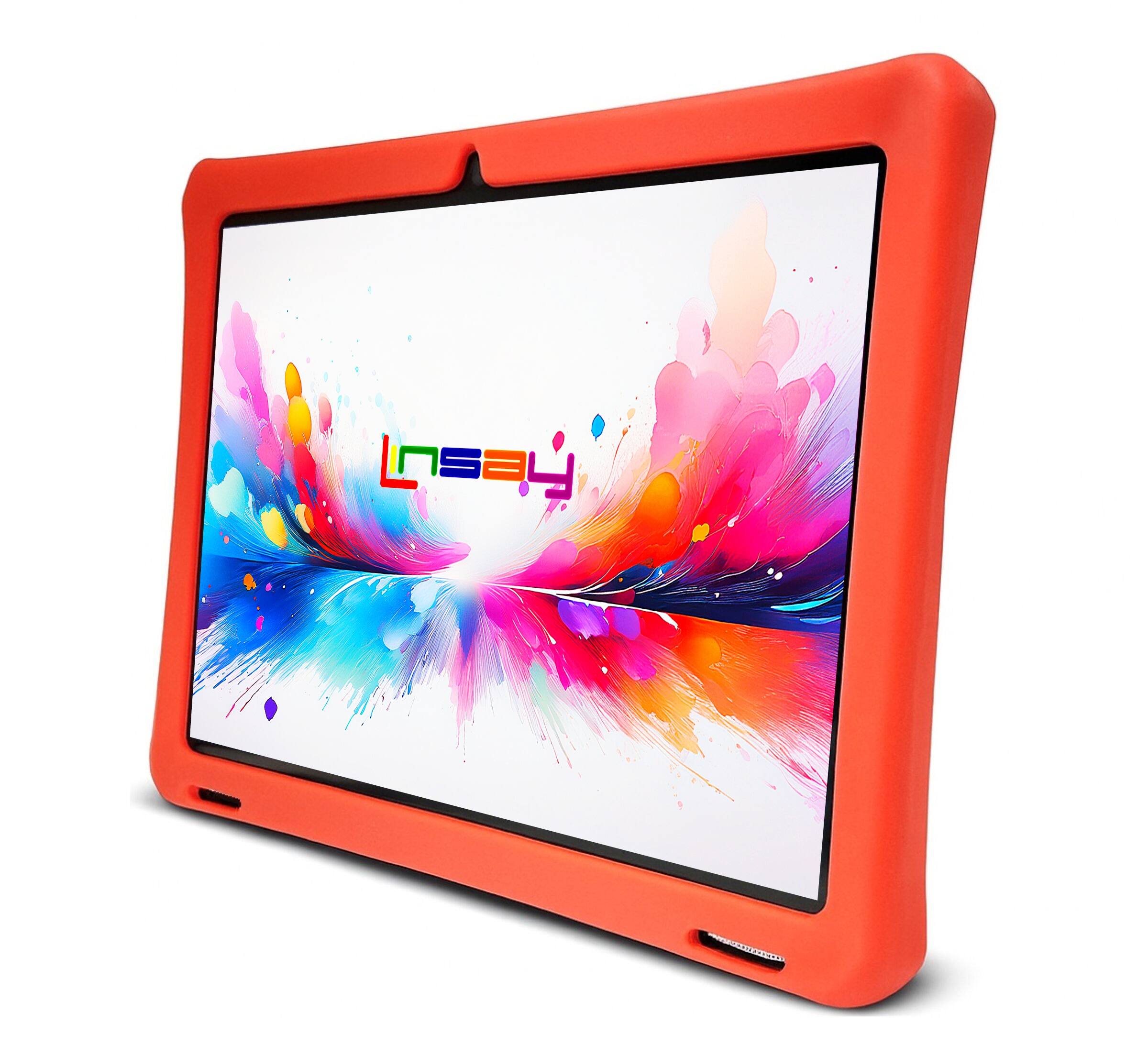 Back. LINSAY - 10.1"Octa Core 256GB Storage Android 15 Tablet with Red Kids Defender Case and LED Backpack Orange - Orange.