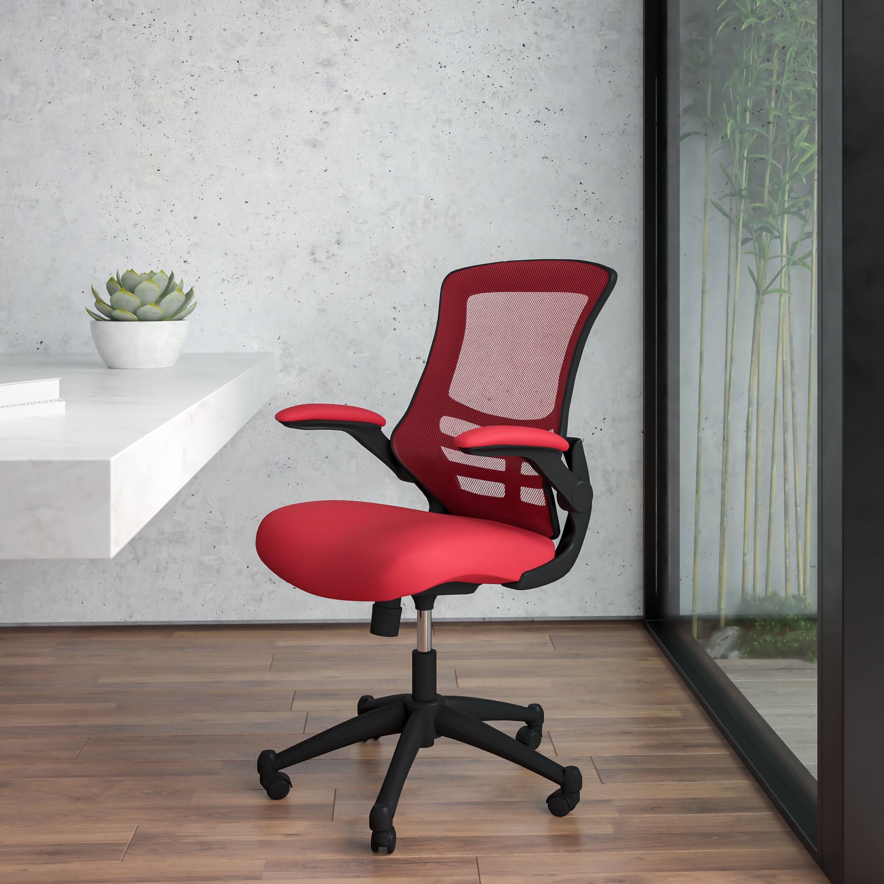 Alt View 1. Emma + Oliver - Mid-Back Mesh Swivel Ergonomic Task Office Chair with Flip-Up Arms - Red Mesh/Black Frame.