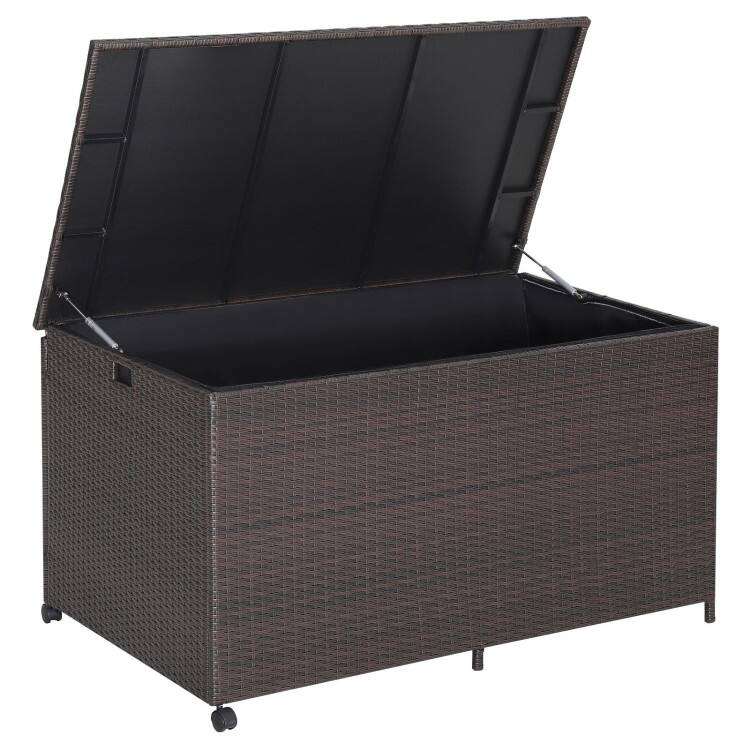 Alt View 3. Mondawe - 133 Gal Outdoor Wicker Storage Box with Zippered Waterproof Liner - Mix brown.