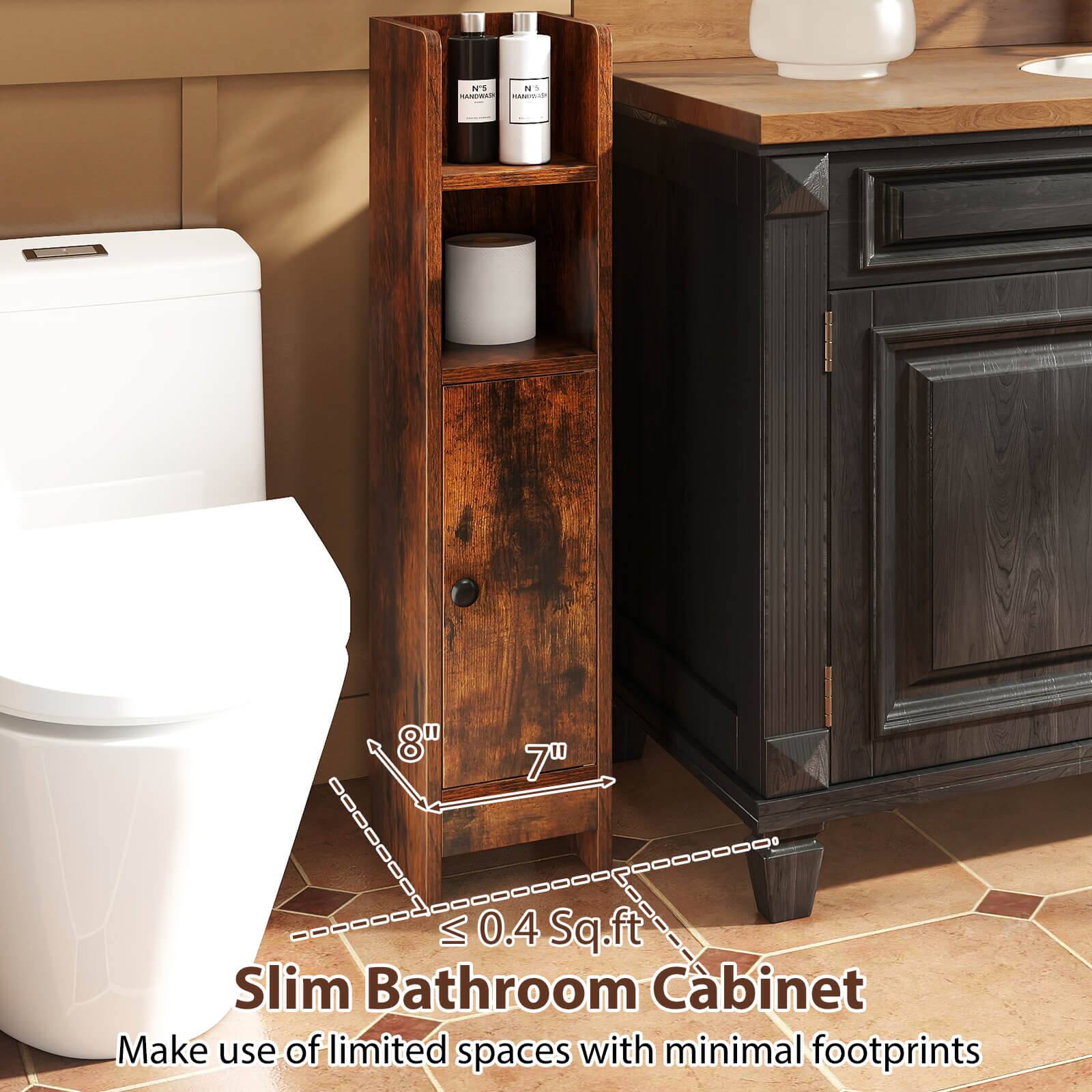 N N O - 8" 7 VI 0.4 Sq.ft Slim Bathroom Cabinet Make use of limited spaces with minimal footprints