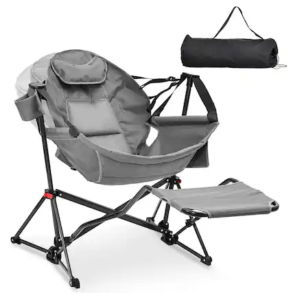 Front. Ainfox - Ainfox Hammock Camping Chair, Portable Heavy Duty Folding Swing Chair for Adults with Carrying Bag & Optional Footrest - Gray-with Footrest.