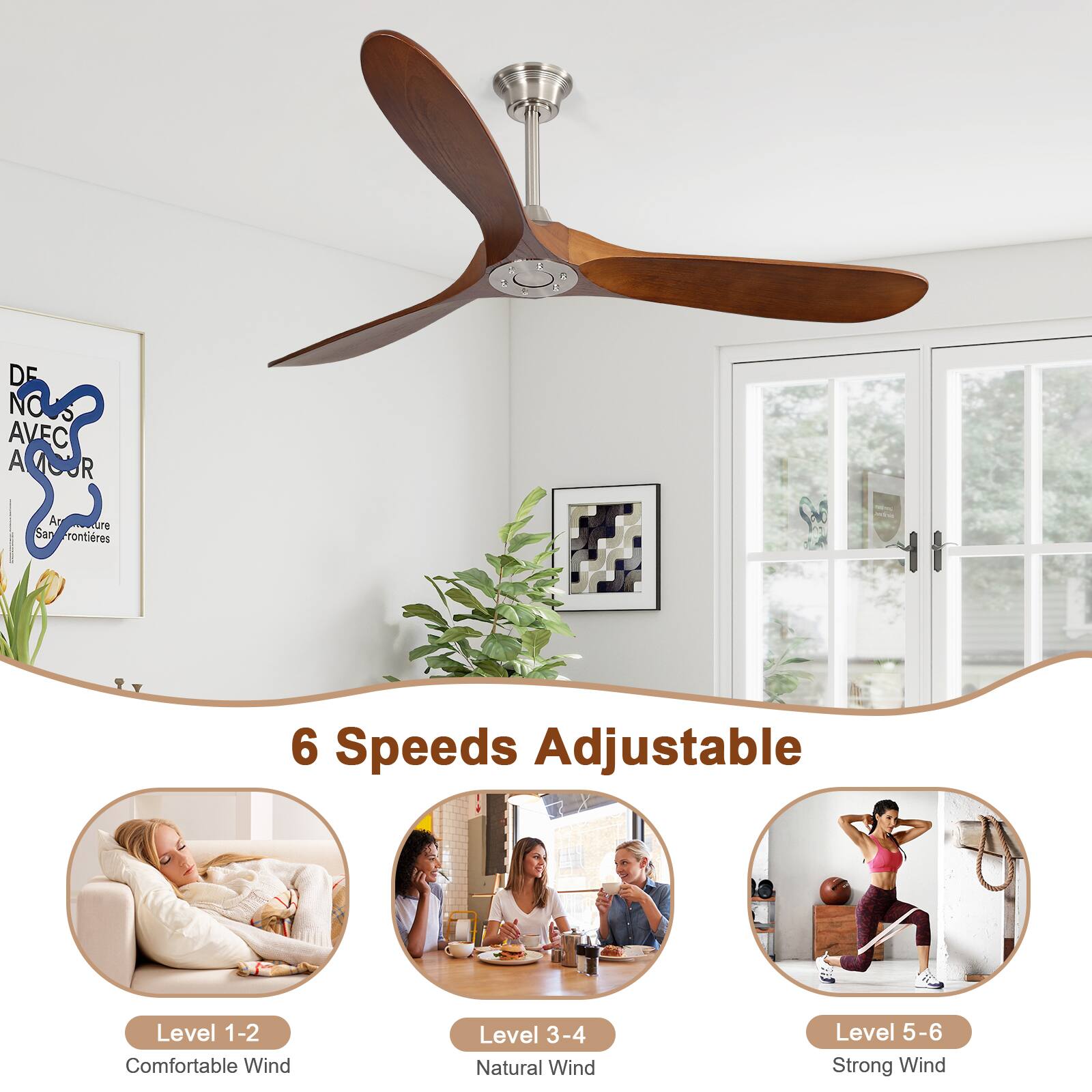 1 - 1 A 1 DE NO 5 AVEC A COR R A wture San rontires MEN 6 Speeds Adjustable Level 1-2 Comfortable Wind Level 3-4 Natural Wind Level 5-6 Strong Wind

6 Speeds Adjustable

Level 1-2
Comfortable Wind

Level 3-4
Natural Wind

Level 5-6
Strong Wind