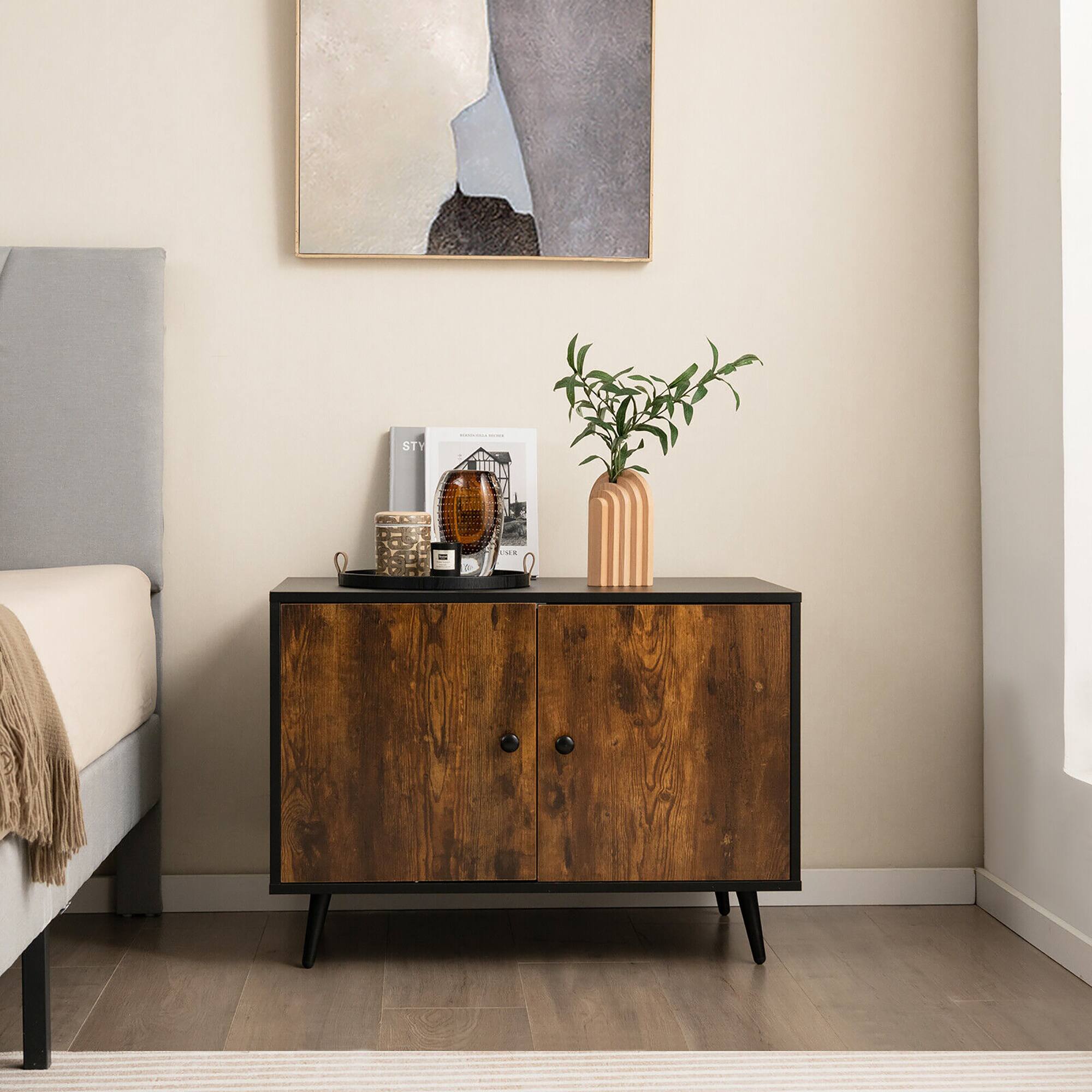 Alt View 3. Gymax - Gymax Industrial Cat Litter Box Enclosure Hidden Washroom Cat House End Table Cabinet - Black + Natural.