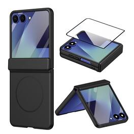 Dteck - Magnetic Full-Body Case for Samsung Galaxy Z Flip8 with 9H Tempered Screen Protector,Shock-absorbent Hinge Coverage - Black