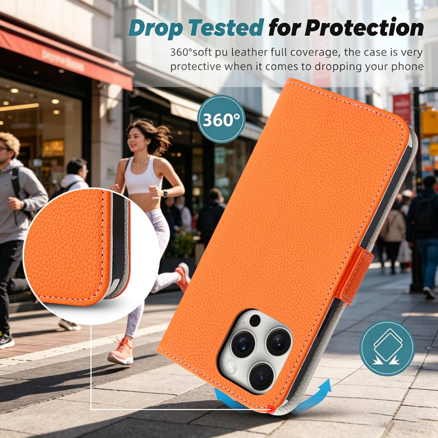 Drop Tested for Protection  
360° soft pu leather full coverage, the case is very protective when it comes to dropping your phone