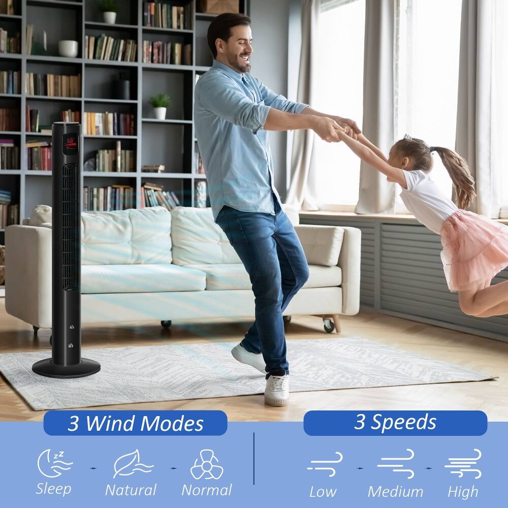 68° - 3 Wind Modes: Sleep, Natural, Normal  
3 Speeds: Low, Medium, High