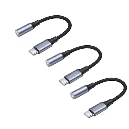 Front. Qixxronics - (3pcs) USB Type C to 3.5 mm Jack Adapter for Samsung Galaxy, USB-C to Aux for Pixel, iPhone 17 16 15,iPad Pro/Air 13 - Gray.