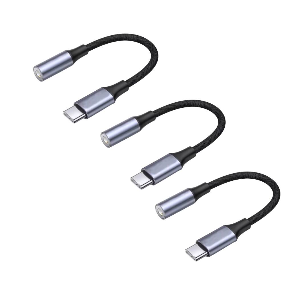 Front. Qixxronics - (3pcs) USB Type C to 3.5 mm Jack Adapter for Samsung Galaxy, USB-C to Aux for Pixel, iPhone 17 16 15,iPad Pro/Air 13 - Gray.